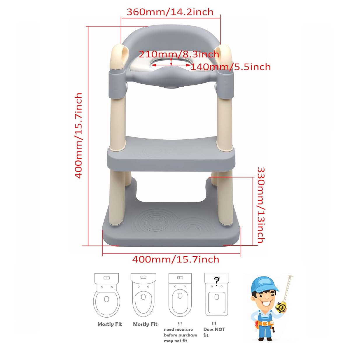 XKMT- Baby Grey Wider Step Toddler Potty Training Seat Ladder Toilet Chair Infant Kid Bathroom Trainer (photo 2)