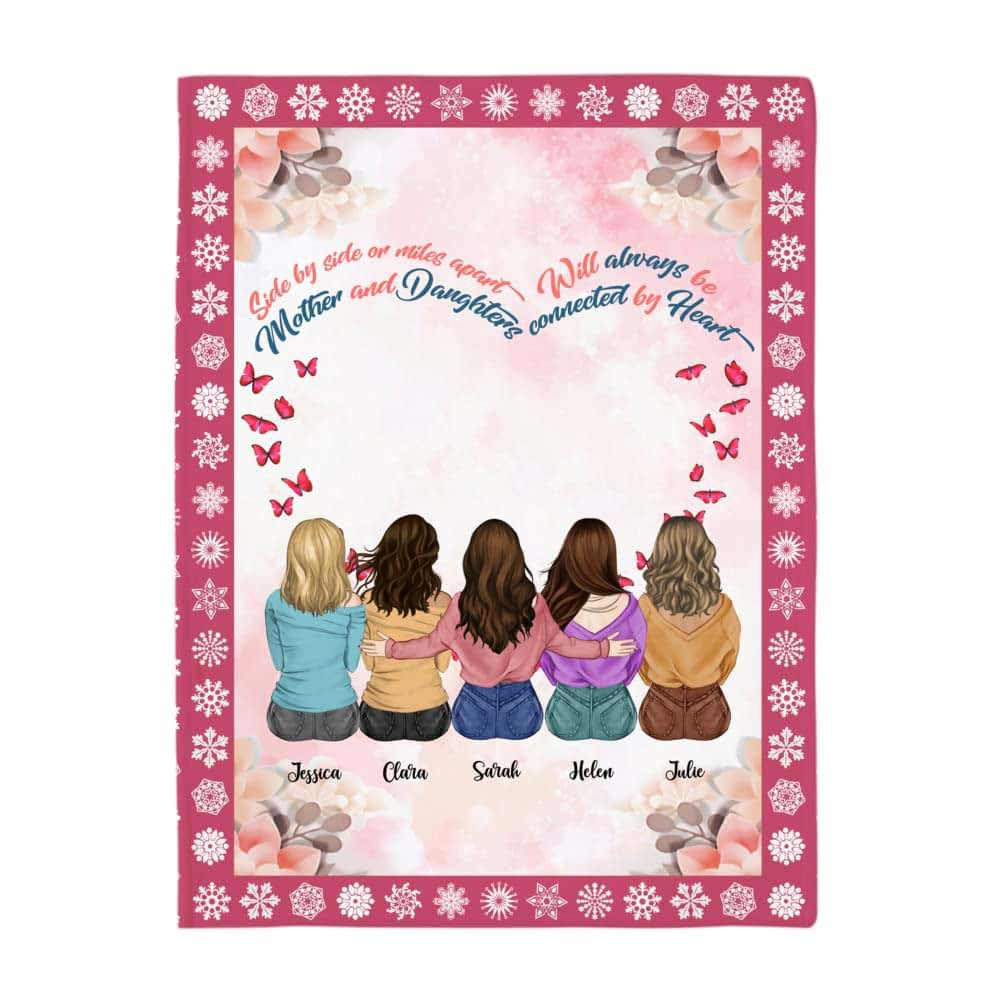 Gossby Custom Blanket with Names Side by Side Or Miles Apart Mother and Daughters Red Background Custom Blanket with