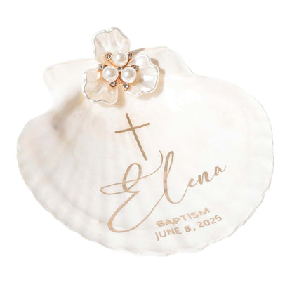 Lightit Studio Personalized Baptism Natural Scallop Shell Keepsake