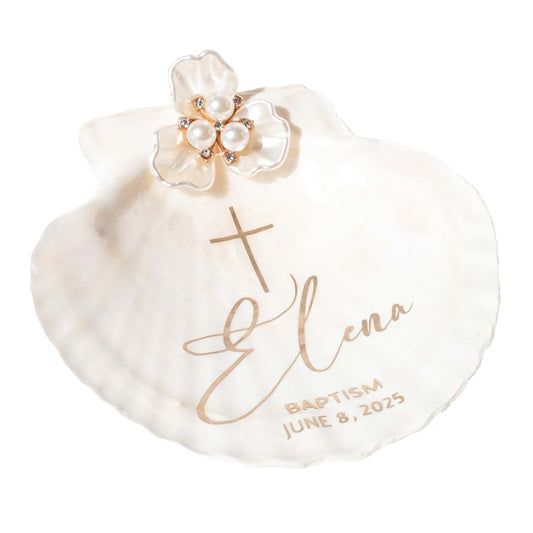 Lightit Studio Personalized Baptism Natural Scallop Shell Keepsake