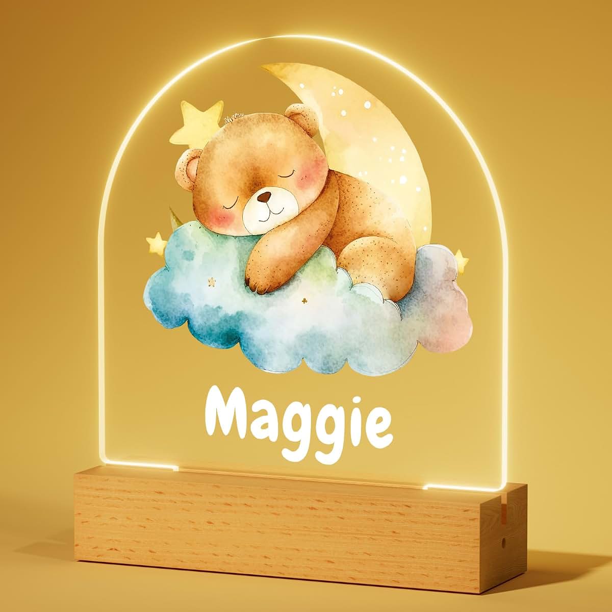 Bemaystar Personalized Bear Acrylic Night Light With Custom Name