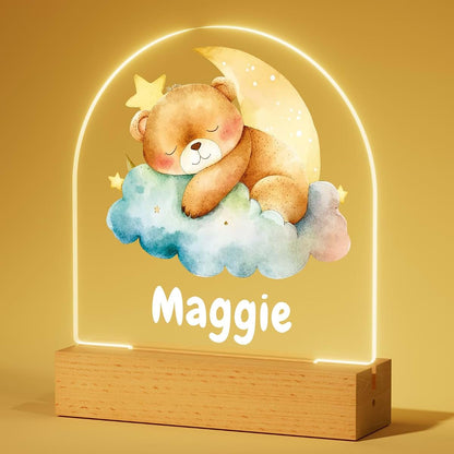 Bemaystar Personalized Bear Acrylic Night Light With Custom Name