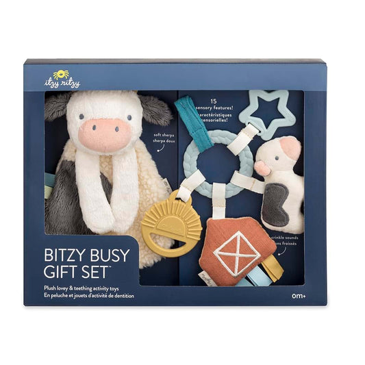 Itzy Ritzy Farm Toy Gift Set - Cow Lovey & Busy Ring