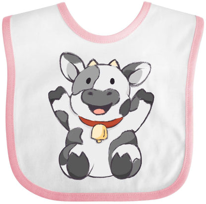 Inktastic Cute Cow Baby Bib with Hook and Loop Closure, Cotton