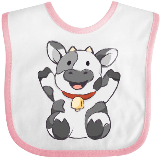 Inktastic Cute Cow Baby Bib with Hook and Loop Closure, Cotton