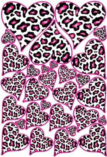 Hot Pink Leopard Print Heart Wall Decals for Room Decor