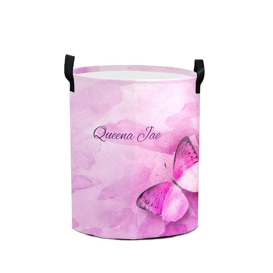 Joyestore Pink Butterfly Storage Bin, Waterproof Oxford Fabric Clothes Basket Organizer for Laundry Hamper,Toy