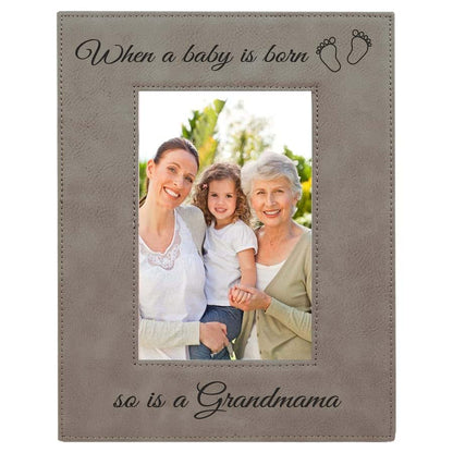 CustomGiftsNow Grey Faux Leather Grandchild Vertical Picture Frame 8x10