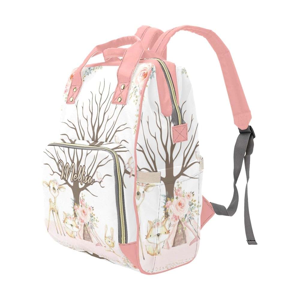 YallLocoMo Personalized Diaper Bag Backpack Name Girl Woodland Birthday Multifunction Travel Backpack Nappy Bag Daypack (photo 4)