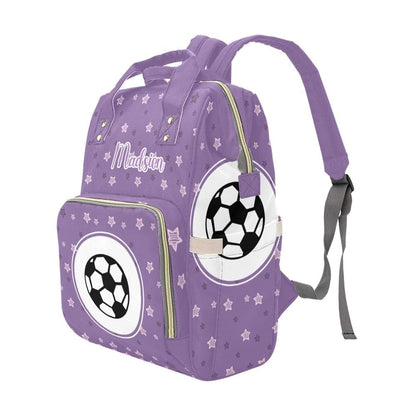 YallLocoMo Personalized Diaper Bag Backpack Name Soccer Star Purple Convenient and Durable: Waterproof (photo 4)