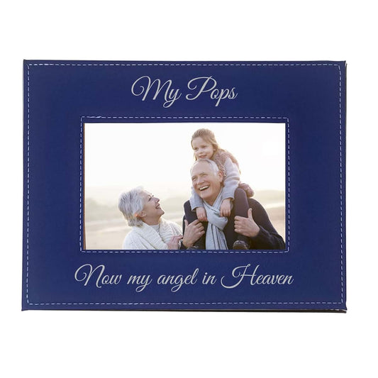CustomGiftsNow My Pops Now My Angel in Heaven Laser Engraved Faux Leather Blue Leatherette Wall Hanging/Tabletop