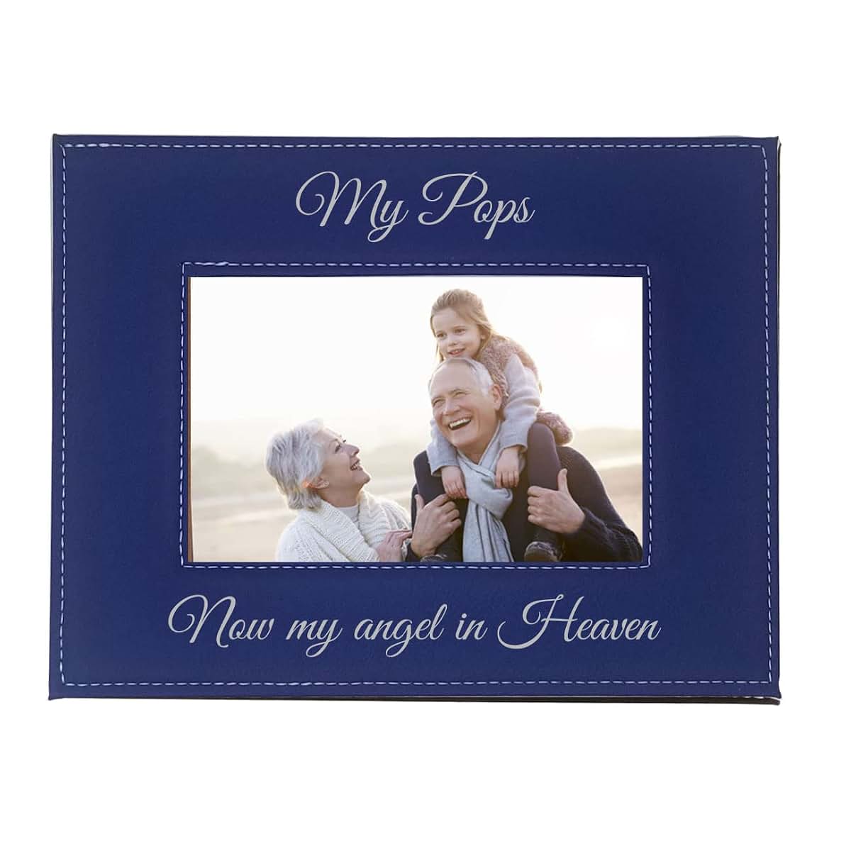 CustomGiftsNow My Pops Now My Angel in Heaven Laser Engraved Faux Leather Blue Leatherette Wall Hanging/Tabletop