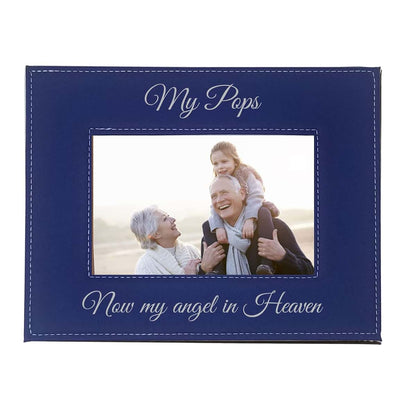 CustomGiftsNow My Pops Now My Angel in Heaven Laser Engraved Faux Leather Blue Leatherette Wall Hanging/Tabletop