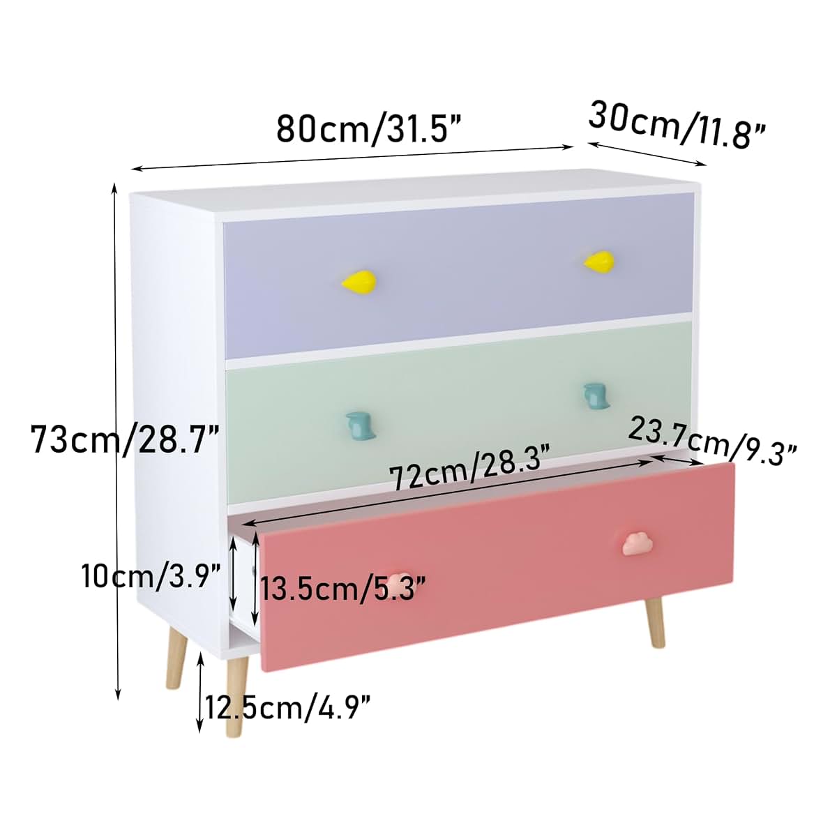 Abosbeet 3 Drawer Kids Dresser With Wooden Legs (photo 3)
