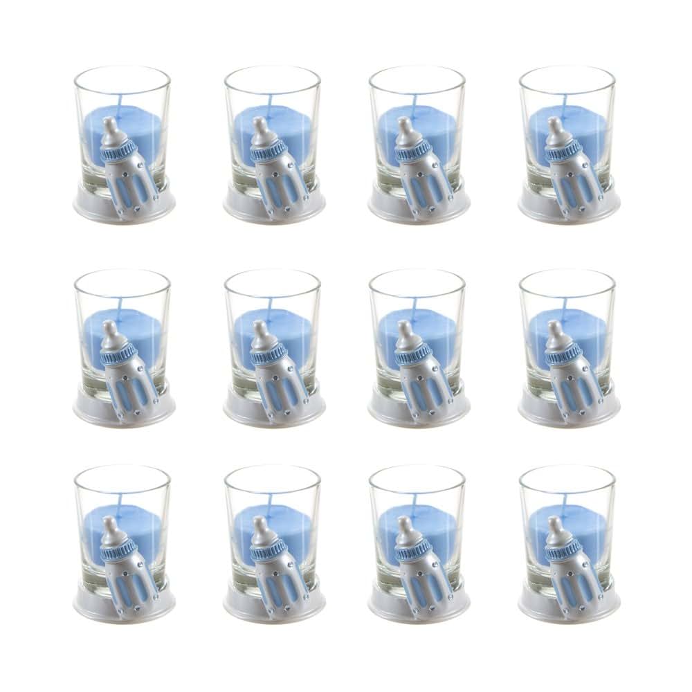 Lunaura Baby Keepsake - Set of 12 Boy Baby Bottle Glass Votive Candle Set Favors - Blue (photo 3)