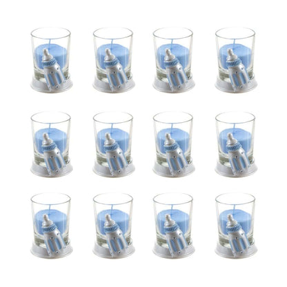 Lunaura Baby Keepsake - Set of 12 Boy Baby Bottle Glass Votive Candle Set Favors - Blue (photo 3)