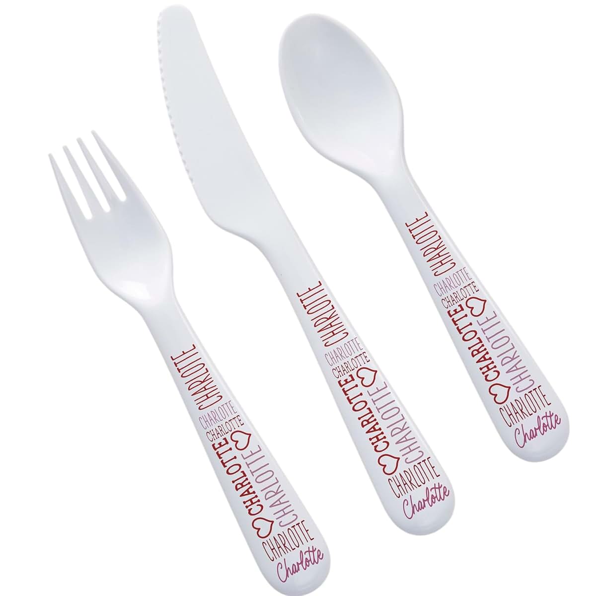Personalization Universe Repeating Name Heart Personalized Kids 3pc Utensil Set