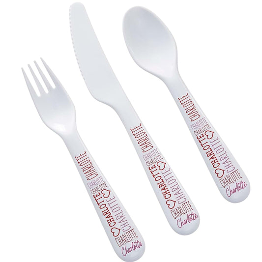 Personalization Universe Repeating Name Heart Personalized Kids 3pc Utensil Set