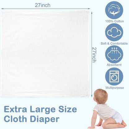 Cloth Diapers & Burp Cloths Set | 50 Count Reusable Cotton Birdseye