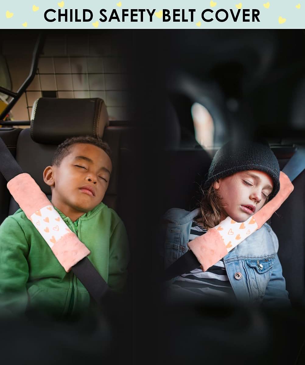 1 one enjoy 4 Pack Car Seat Belt Straps Cover for Baby Kids,Pink Baby Carrier Straps Covers Stroller Strap Pads Baby (photo 2)