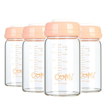 COMI Wide Neck Glass Breastmilk Collection n Storage Bottle, 4 Packs, 6oz with Screw Ring Sealing Disk; Re-markable