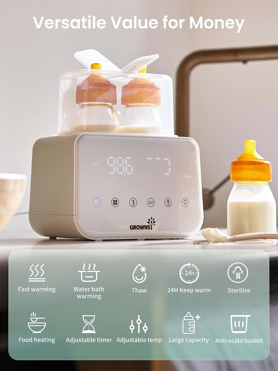 Grownsy Fast Double Baby Bottle Warmer For Breastmilk And Formula, Beige