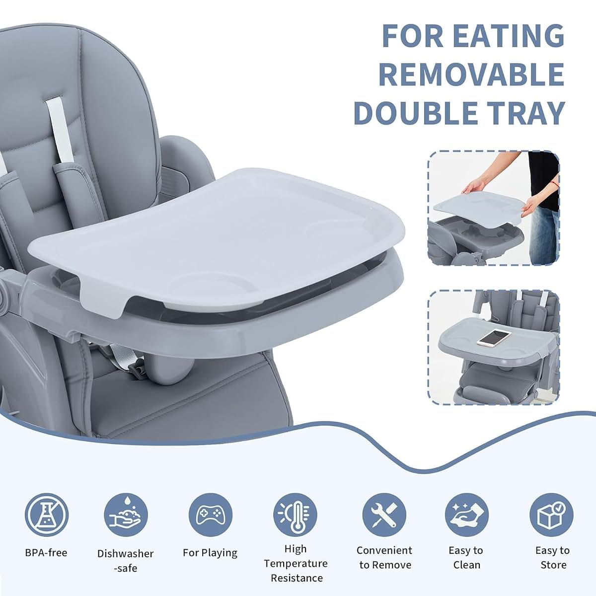 Towallmark Foldable Adjustable Baby High Chair in Dark Grey (photo 4)