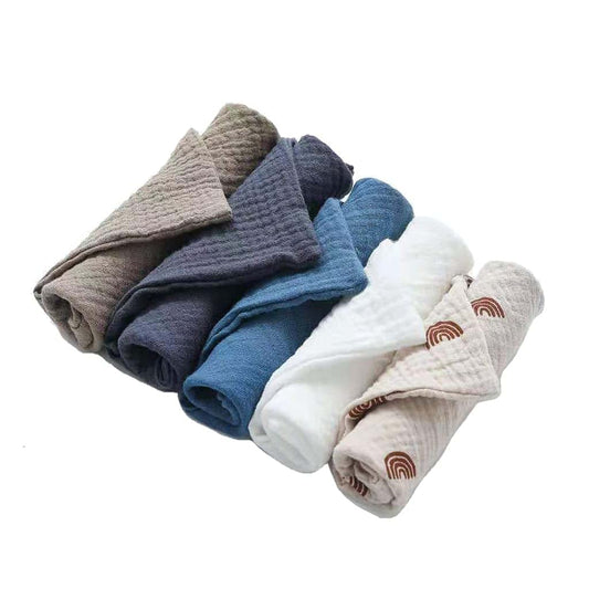 Rooyar 5 Pcs Baby Cotton Square Washcloths And Feeding Bibs