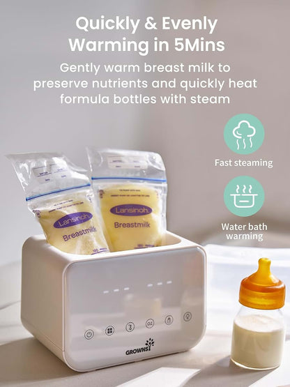 Grownsy Fast Double Baby Bottle Warmer For Breastmilk And Formula, Beige