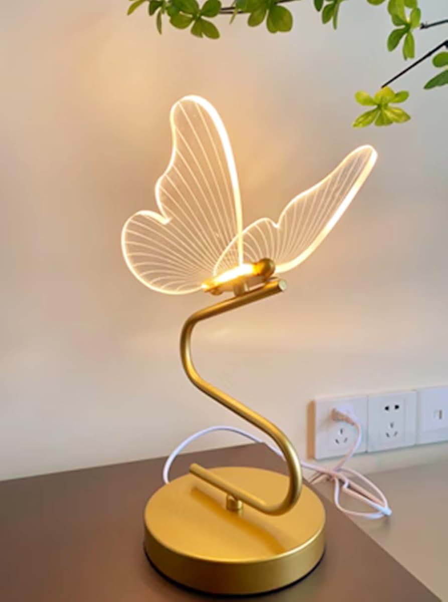 Jinnwell 3D Butterfly Table Night Light With Fabric Lampshade