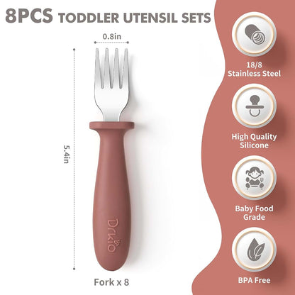 DRKIO 8 Pcs Toddler Forks Set With Silicone Handle
