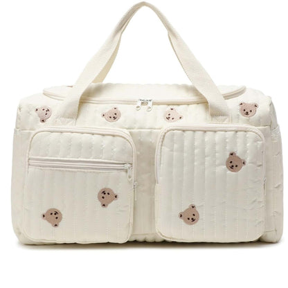 Peosaard Quilted Diaper Bag Large Capacity Teddy Bear Pattern Cute Duffle Bag Portable & Lightweight for Hospital and