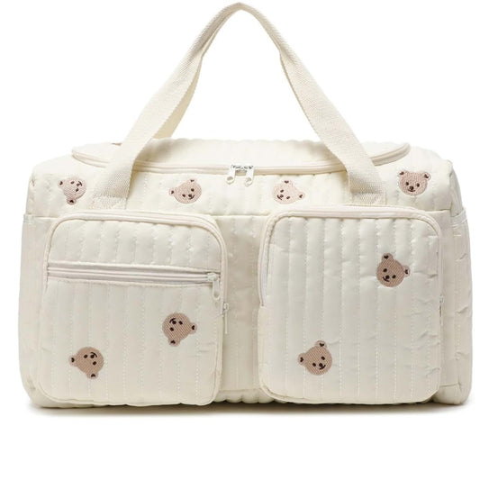 Peosaard Quilted Diaper Bag Large Capacity Teddy Bear Pattern Cute Duffle Bag Portable & Lightweight for Hospital and