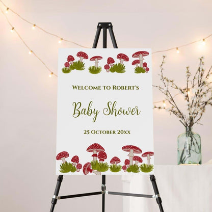 RedTurtle Mushrooms Custom Welcome Baby Shower Sign, 16"x24" Wall Decor