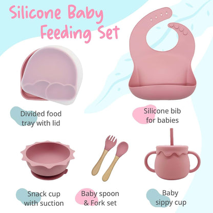 KCMI Baby Suction Plate and Bowl Set, 6-Pc Silicone Feeding Set, Bib, Cup, Blue (photo 2)