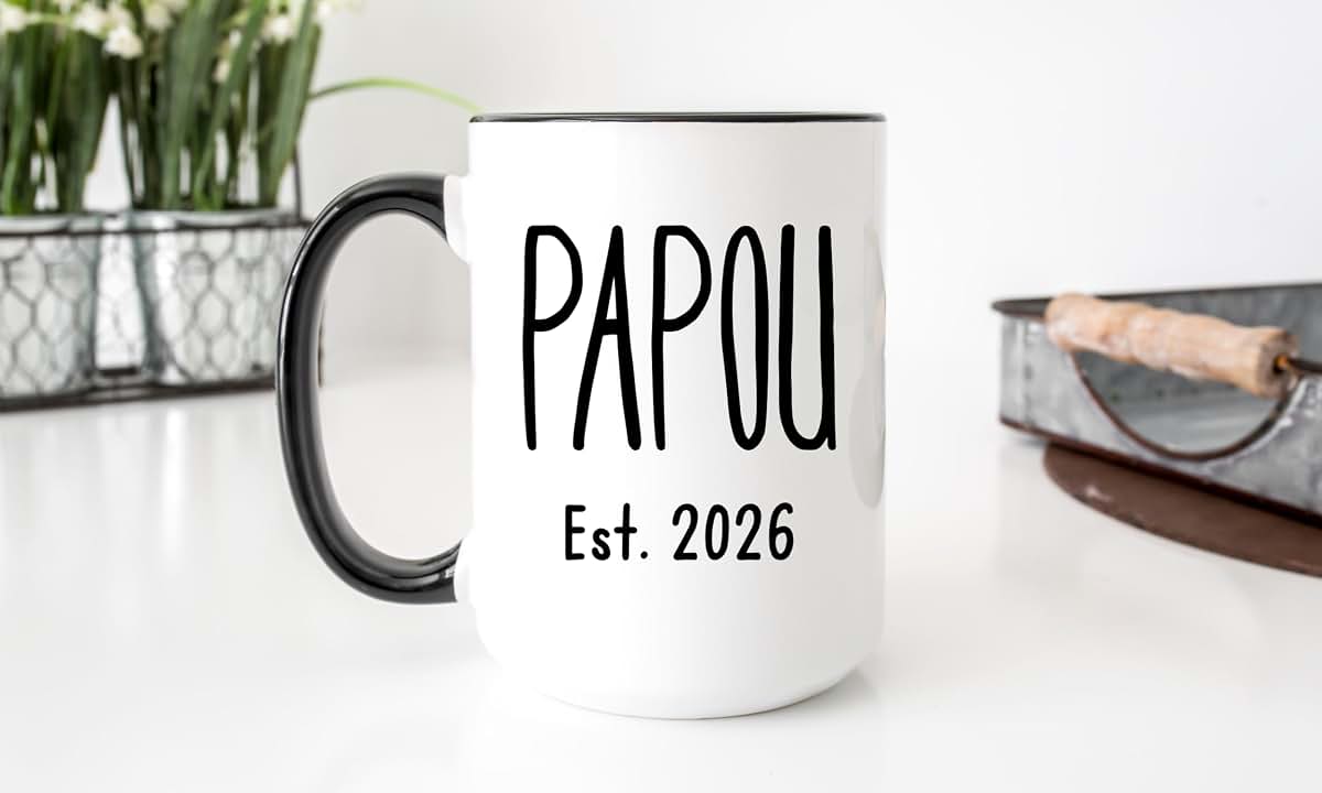Fabby Gifts Yaya And Papou Mugs Set - Pregnancy Announcement To Greek Grandparents - Baby Reveal Grandma Grandpa (Black