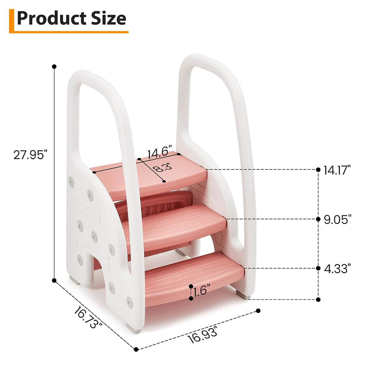 Idealhouse Toddler 3 Step Stool With Side Handles In Pink (photo 2)
