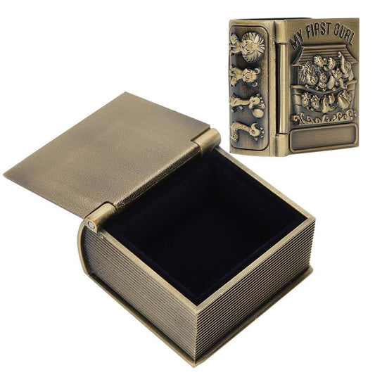 Gsycle First Curl and Tooth Keepsake Box, Book Shape Metal Tooth Collection Organizer Vintage Jewelry Trinket Holder