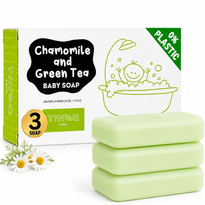 TINOQ Baby Soap Bar With Chamomile & Green Tea, Made With Organic Oils, 3 Bars