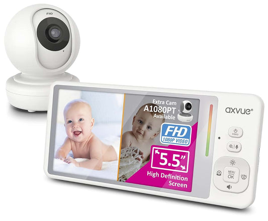 Axvue Video Baby Monitor With 5.5 Inch Full HD Split Screen And Pan Tilt Camera
