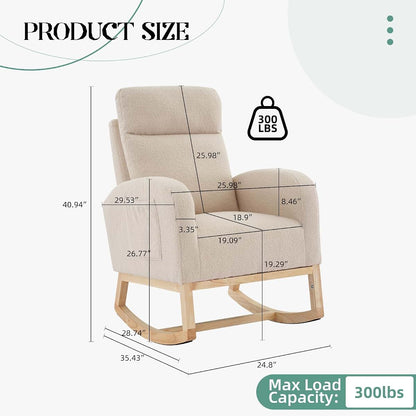 IDEALHOUSE Nursery Rocking Chair, Upholstered Glider Rocker with High Back and Side Pocket, Light Gray