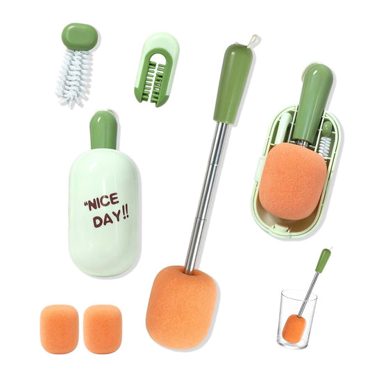 Yagoanee 4-in-1 Portable Bottle Cleaning Brush Kit with Extendable Handle