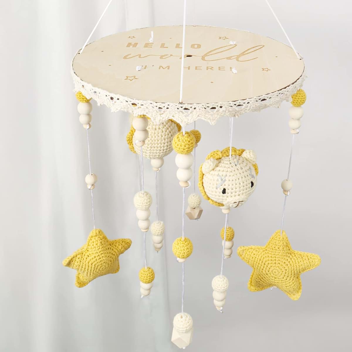 Boho Crochet Lion Baby Crib Mobile for Nursery Decor