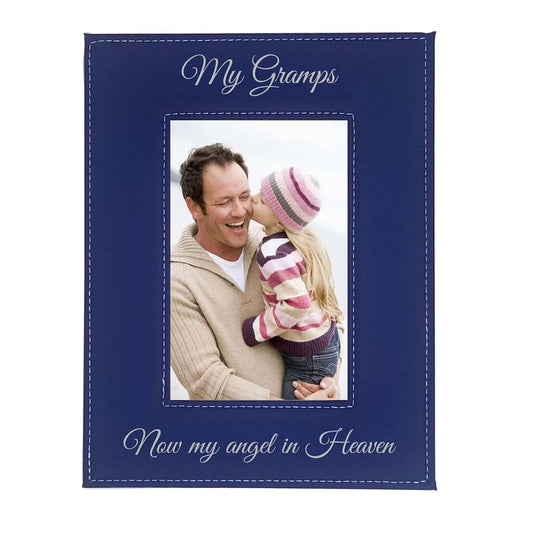 CustomGiftsNow My Gramps Now My Angel in Heaven Laser Engraved Faux Leather Blue Leatherette Wall Hanging/Tabletop