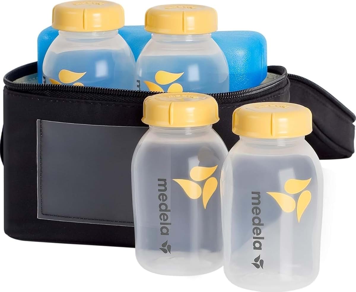 Medela Breast Milk Cooler Set with Ice Pack and 4x 5oz Bottles