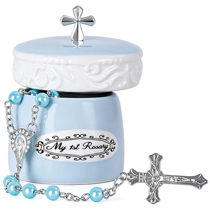 Grandeco My First Rosary Cross Keepsake Box And Rosary Set, Blue