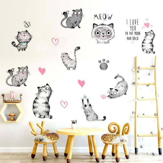 Maiyu Cartoon Cats Wall Decals With 9 Kitten Stickers (photo 2)