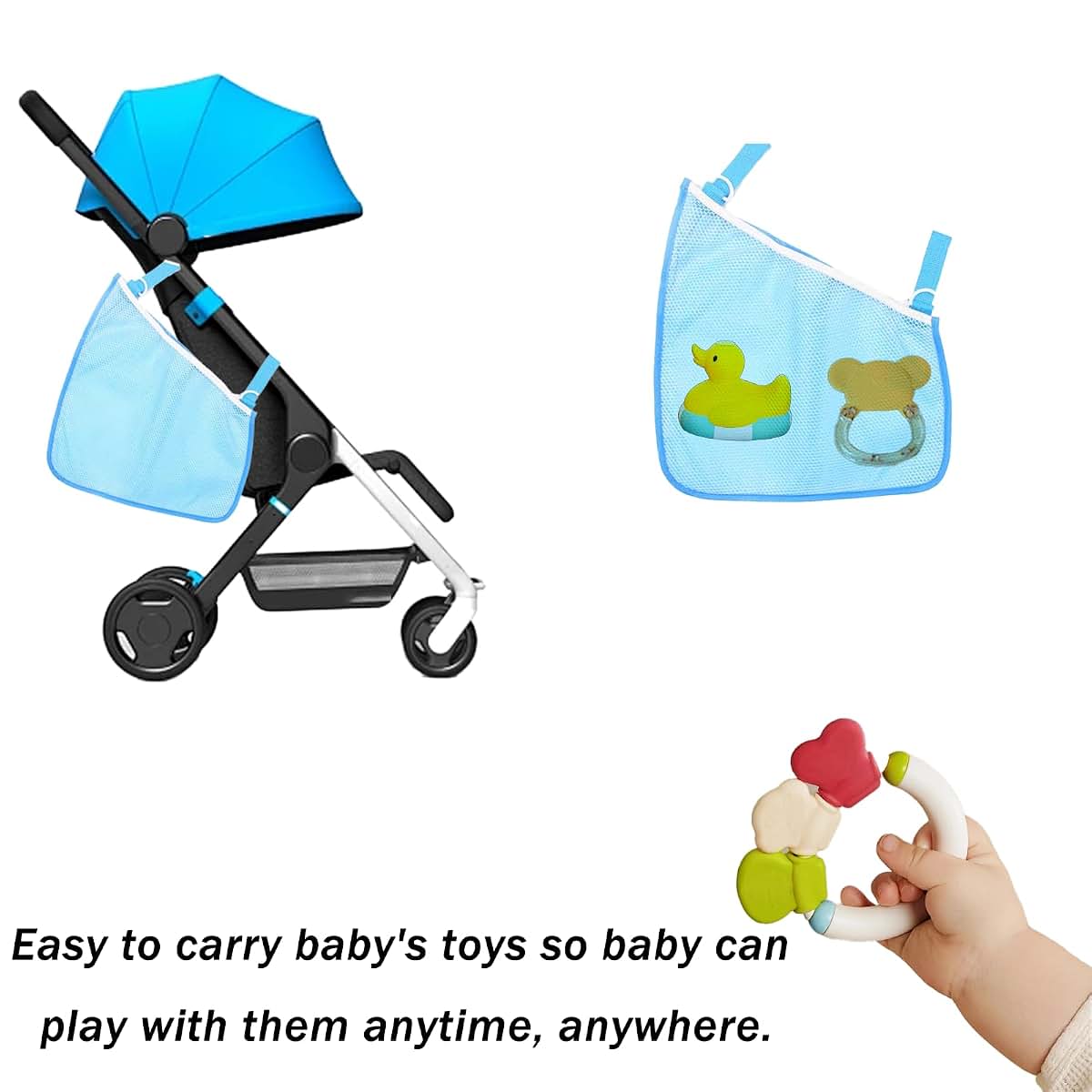 Portable Side Sling Stroller Storage Net | Blue Cargo Organizer