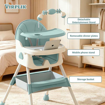 Foldable 4-In-1 Baby High Chair With Detachable PU Cushion