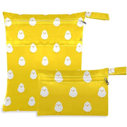 Visesunny Chick Animal 2-Piece Wet Bag with Zippered Pockets, Washable Reusable